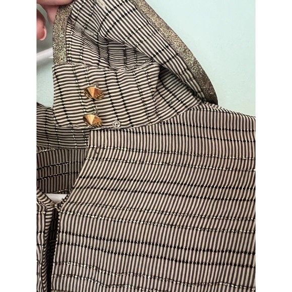 Vintage Geoffrey Beene 14 Gold Stripe Long Aleeve Silk  Shift Dress w - Picture 3 of 13